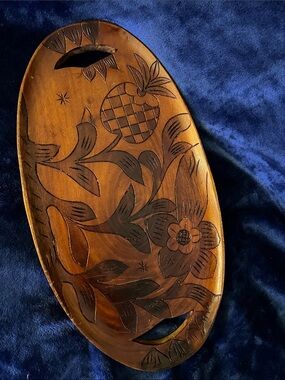 Vintage Wooden Carved Tray in Brown